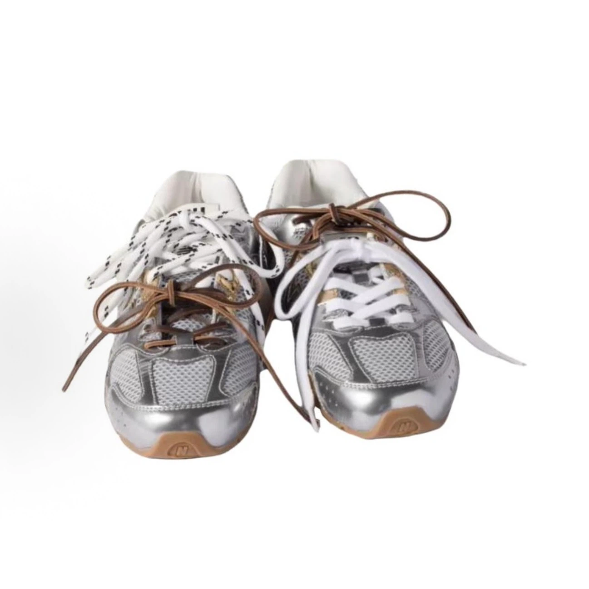 Women Metallic Silver Gold Mesh Retro Sneakers, Triple Lace Up Flat Y2K Athletic Walking Shoes, Vintage Low Top Streetwear Trainers