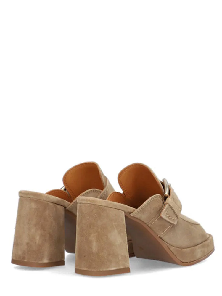 Alpe Chiara Heeled Open Toe Mules Tan