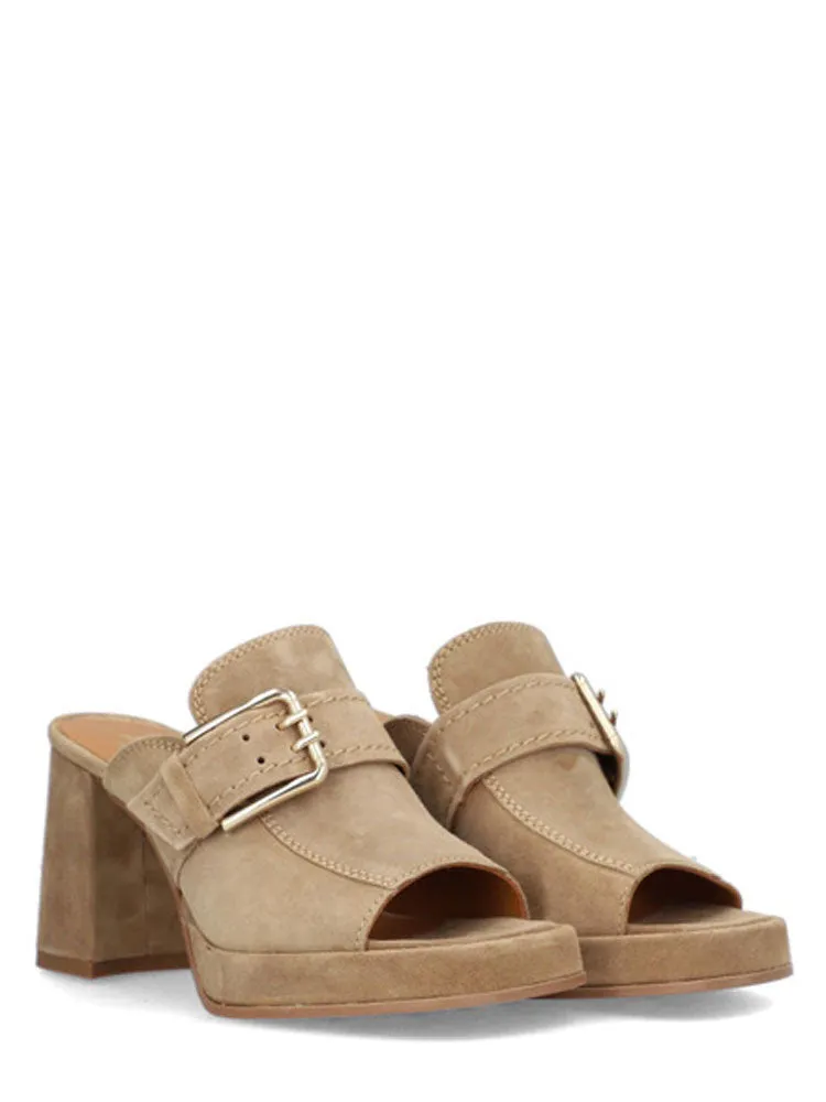 Alpe Chiara Heeled Open Toe Mules Tan