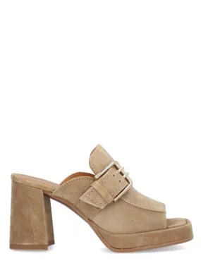 Alpe Chiara Heeled Open Toe Mules Tan