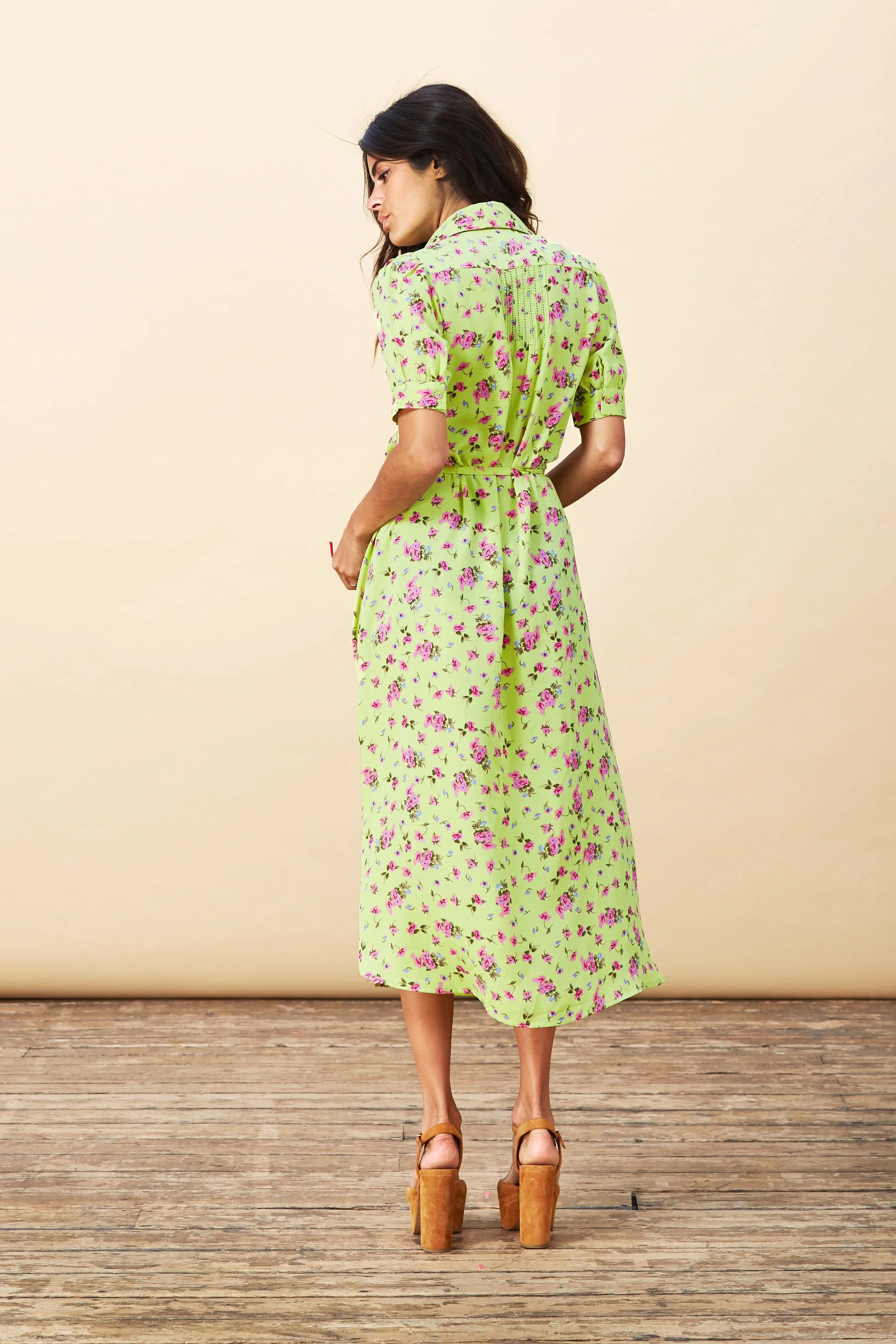 Amalia Dress in Lime Ditsy