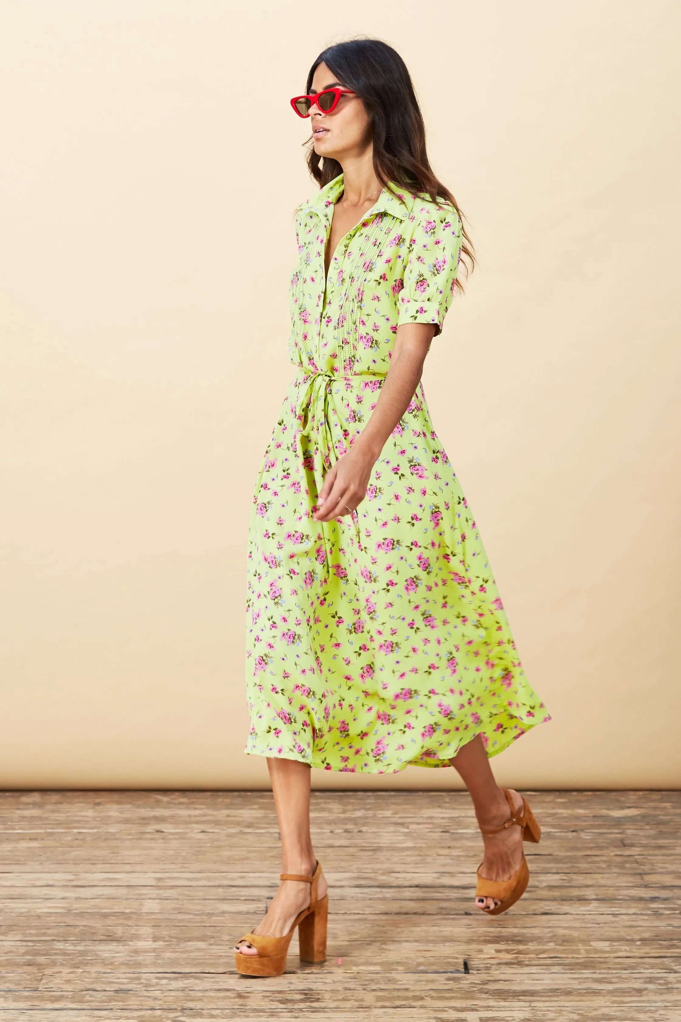 Amalia Dress in Lime Ditsy