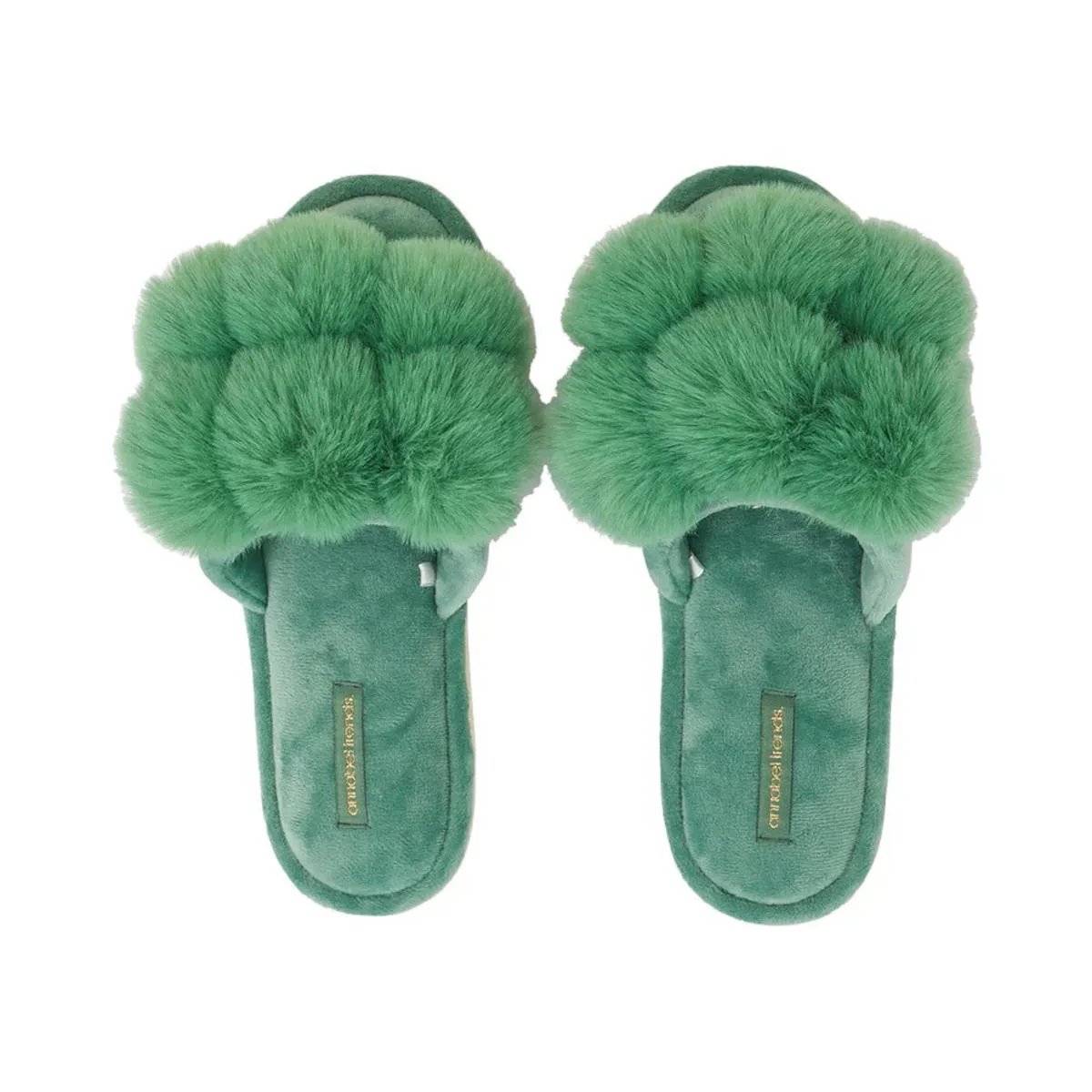 Annabel Trends Cosy Luxe Pom Pom Slipper Spearmint Medium to Large