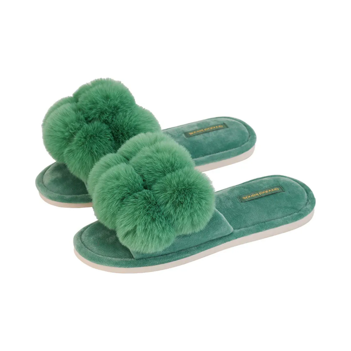 Annabel Trends Cosy Luxe Pom Pom Slipper Spearmint Small to Medium