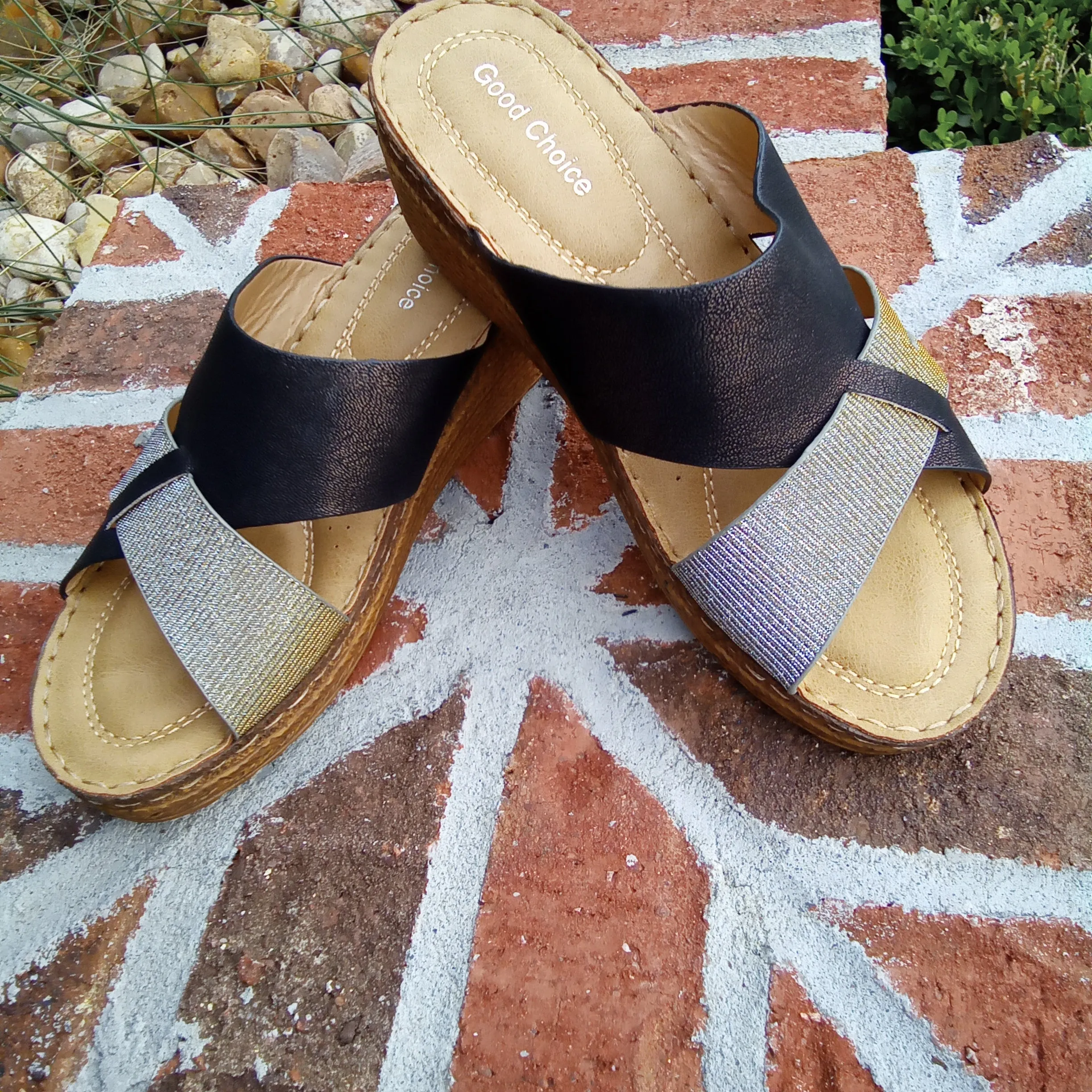 Black & Silver Wedge Sandals | Good Choice Raquel - Final Sale