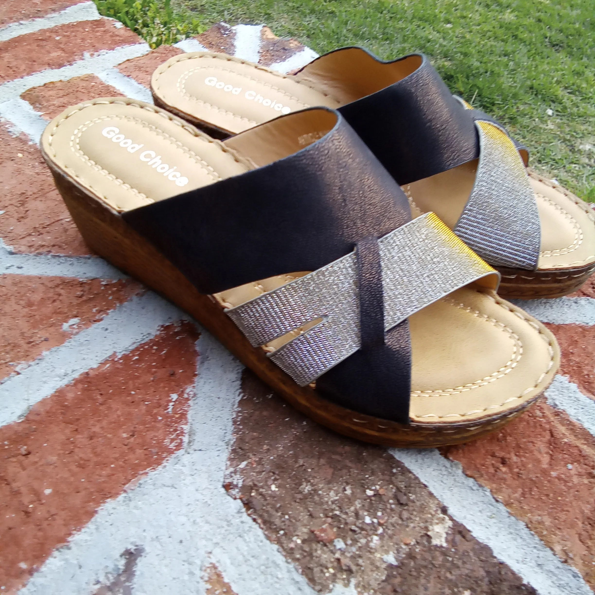 Black & Silver Wedge Sandals | Good Choice Raquel - Final Sale