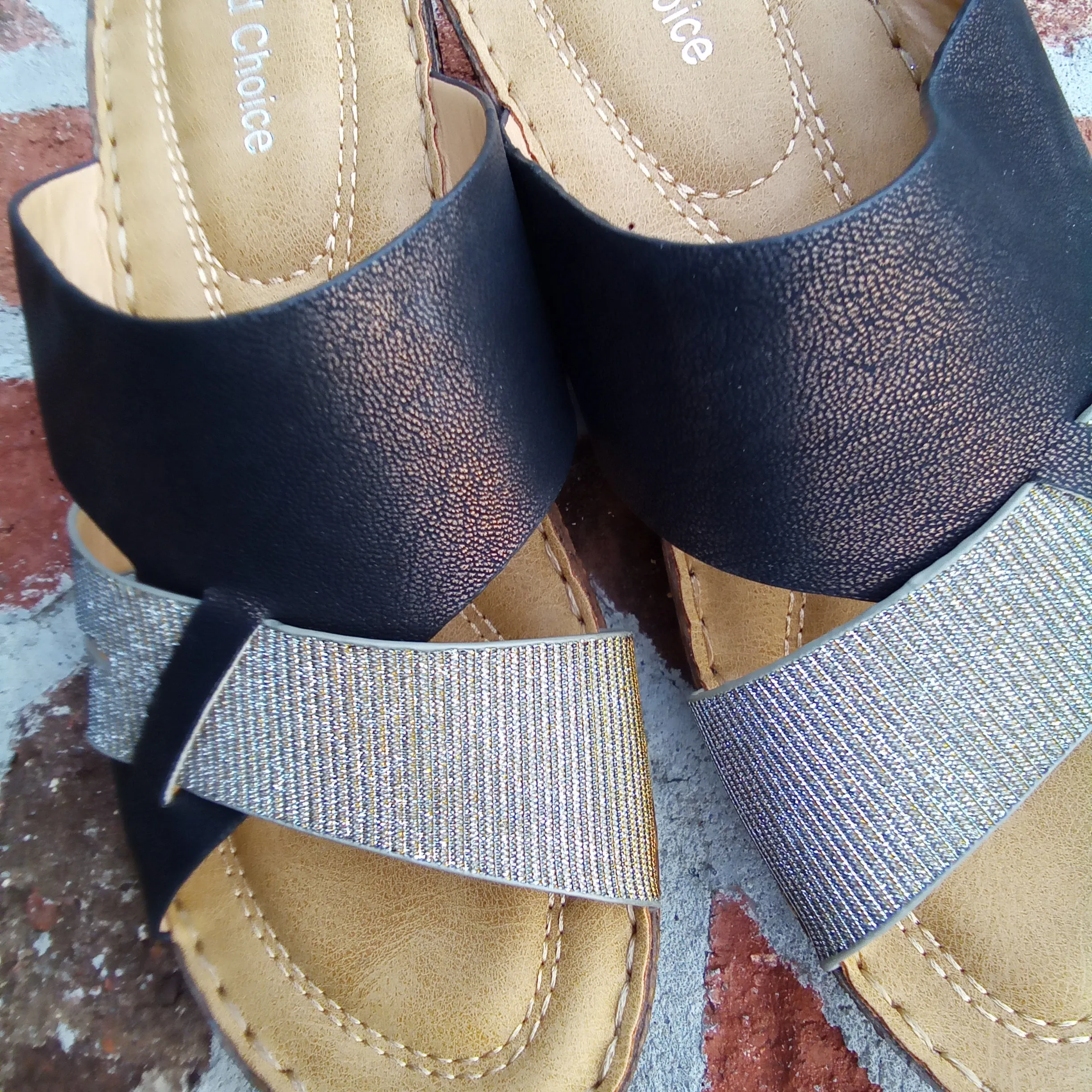 Black & Silver Wedge Sandals | Good Choice Raquel - Final Sale