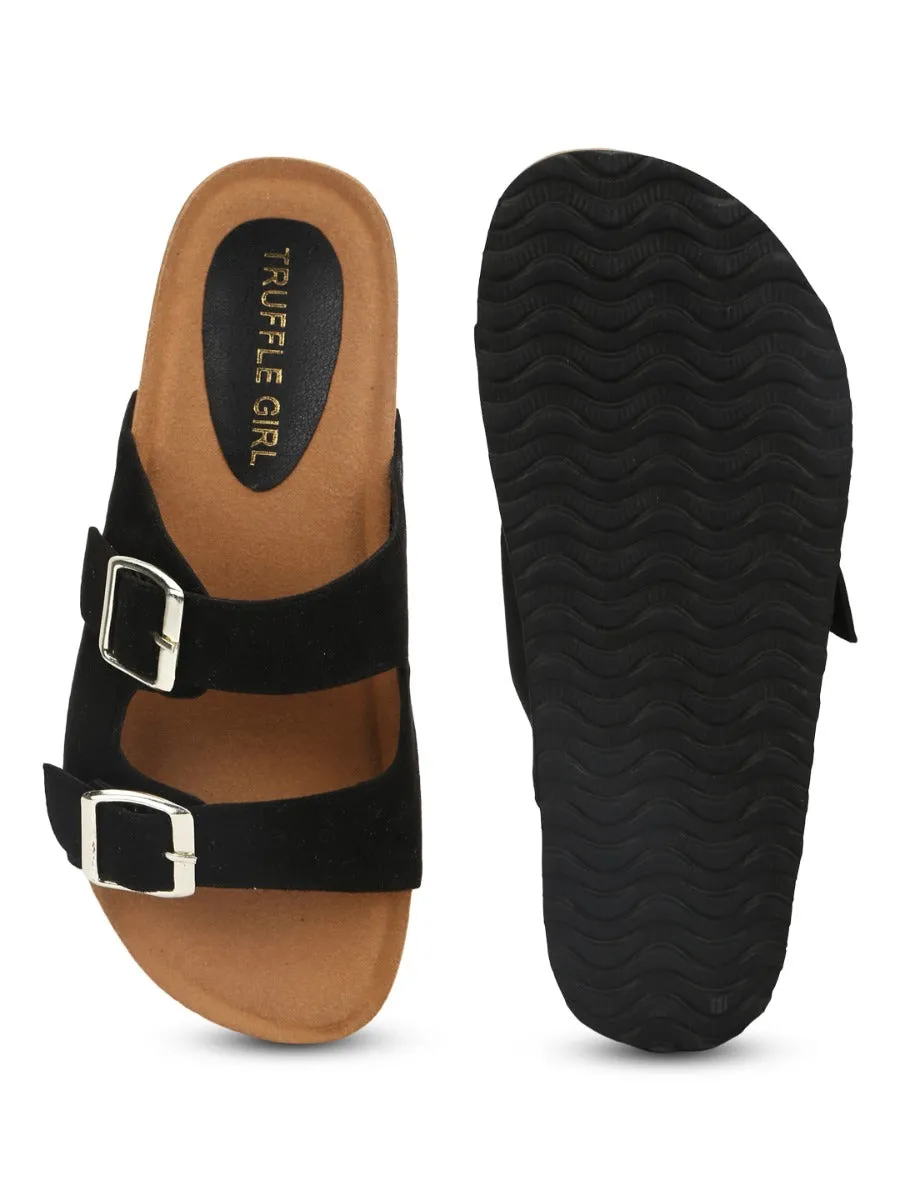 Black PU Side Buckle Slides