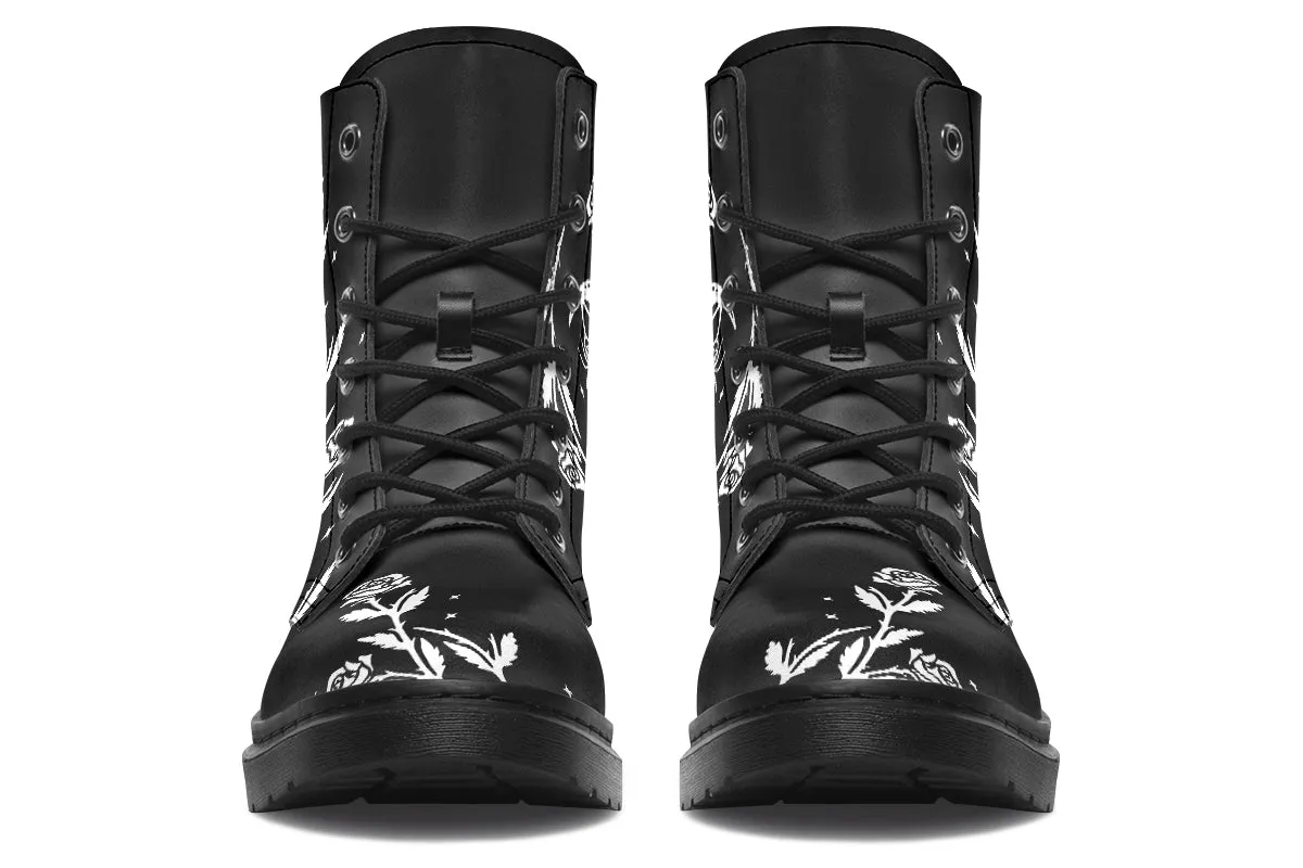 Black Widow Boots - Vegan Leather Doc-Style Boots with Durable Stitched on Soles