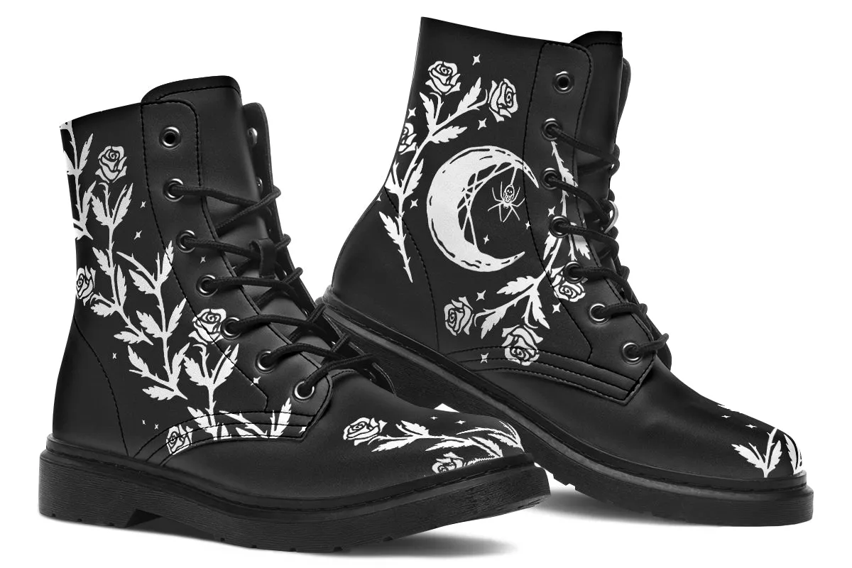 Black Widow Boots - Vegan Leather Doc-Style Boots with Durable Stitched on Soles