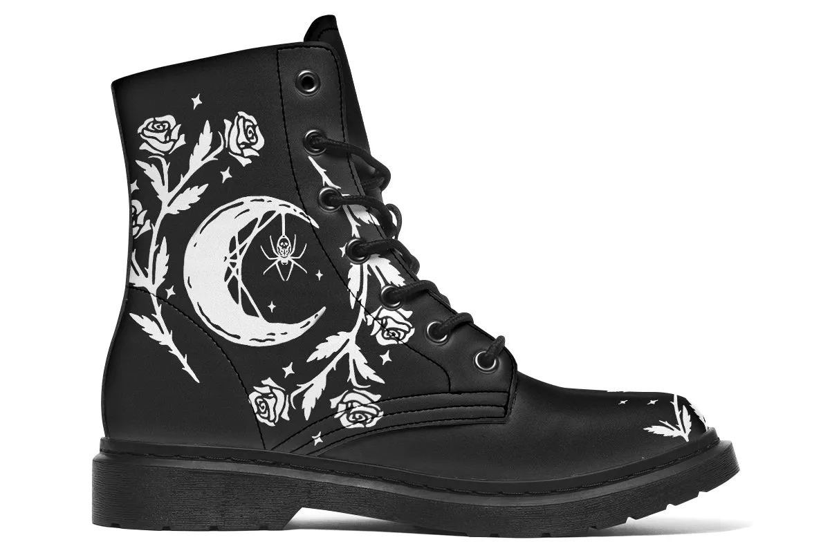 Black Widow Boots - Vegan Leather Doc-Style Boots with Durable Stitched on Soles