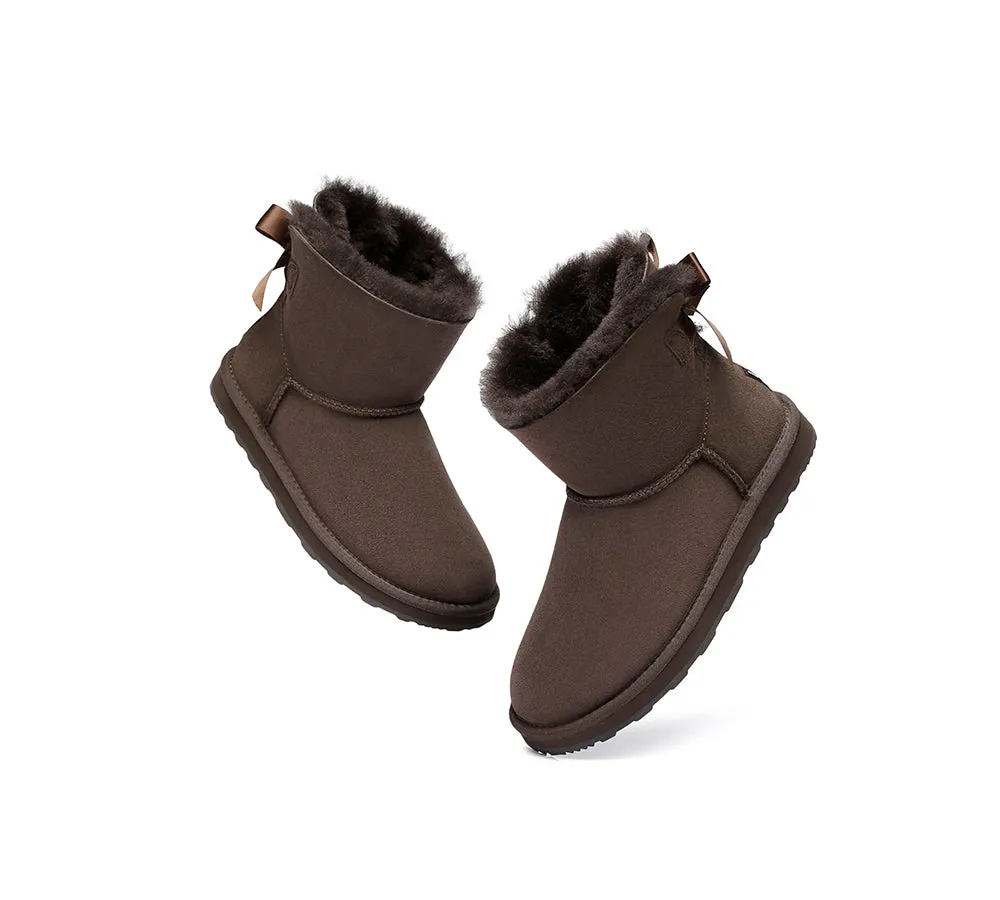 Boots Women Double Faced Sheepskin Wool Mini Back Bow Boots