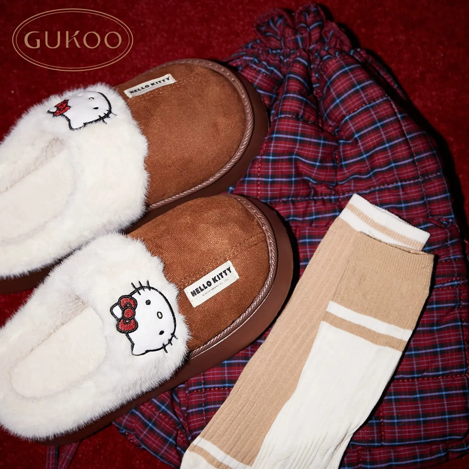 Brown Kitty Fuzzy Slippers Winter House Shoes