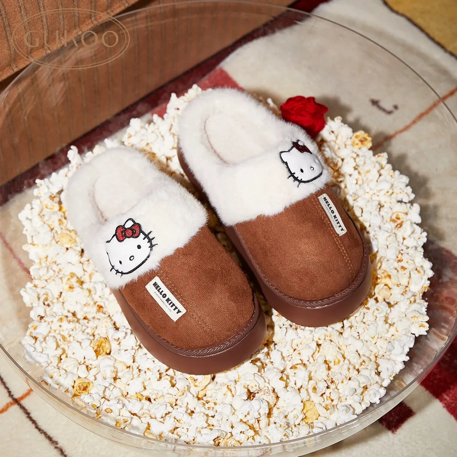 Brown Kitty Fuzzy Slippers Winter House Shoes