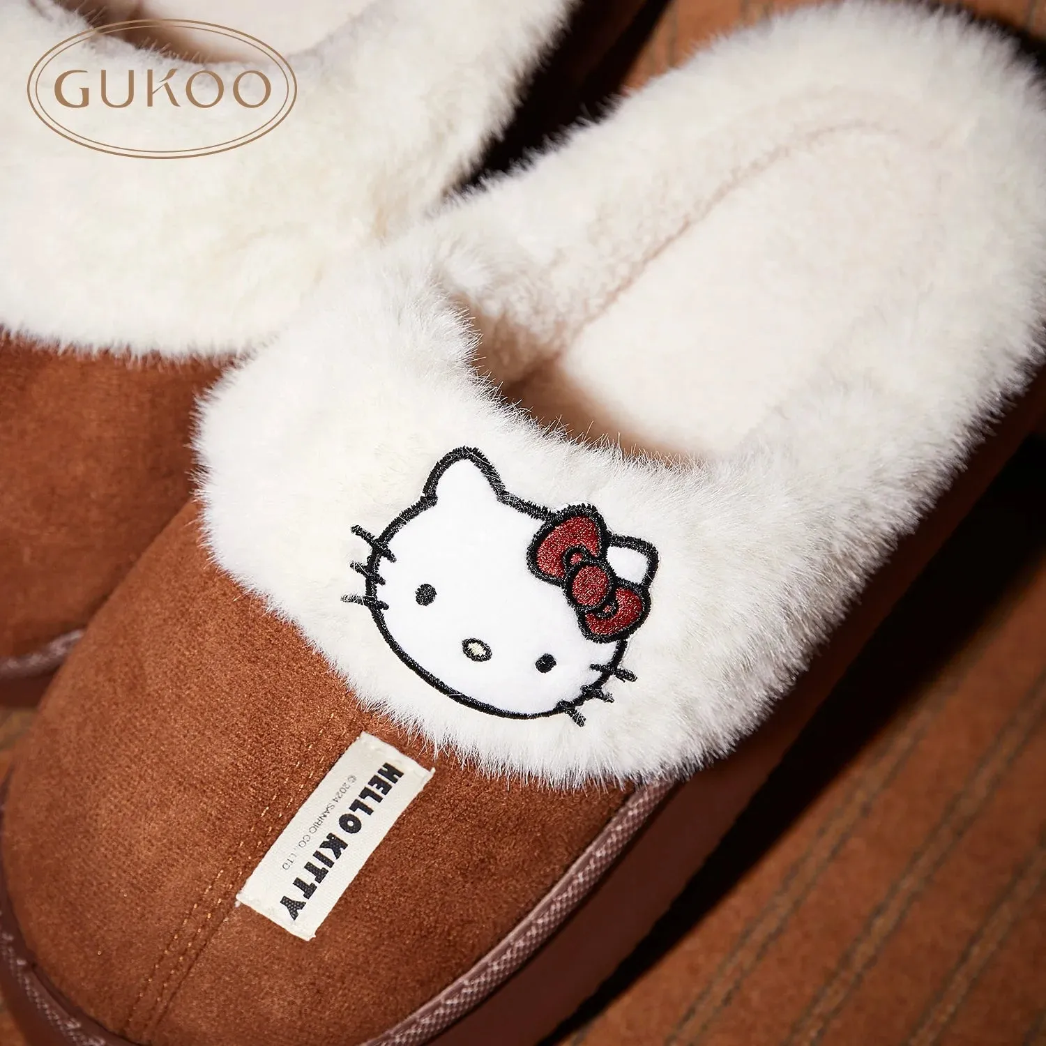 Brown Kitty Fuzzy Slippers Winter House Shoes