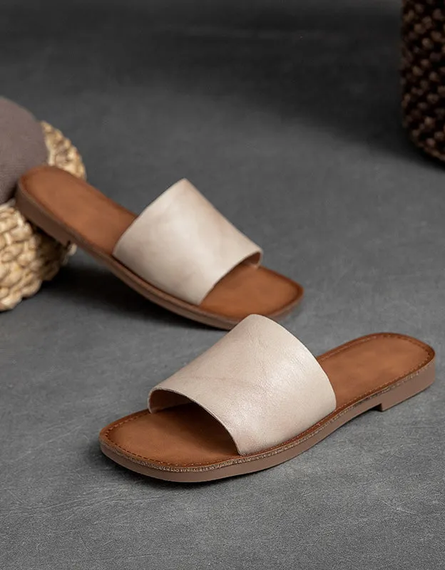 Comfortable Leather Retro Flat Slippers