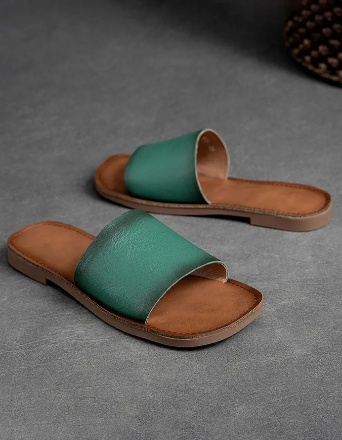 Comfortable Leather Retro Flat Slippers