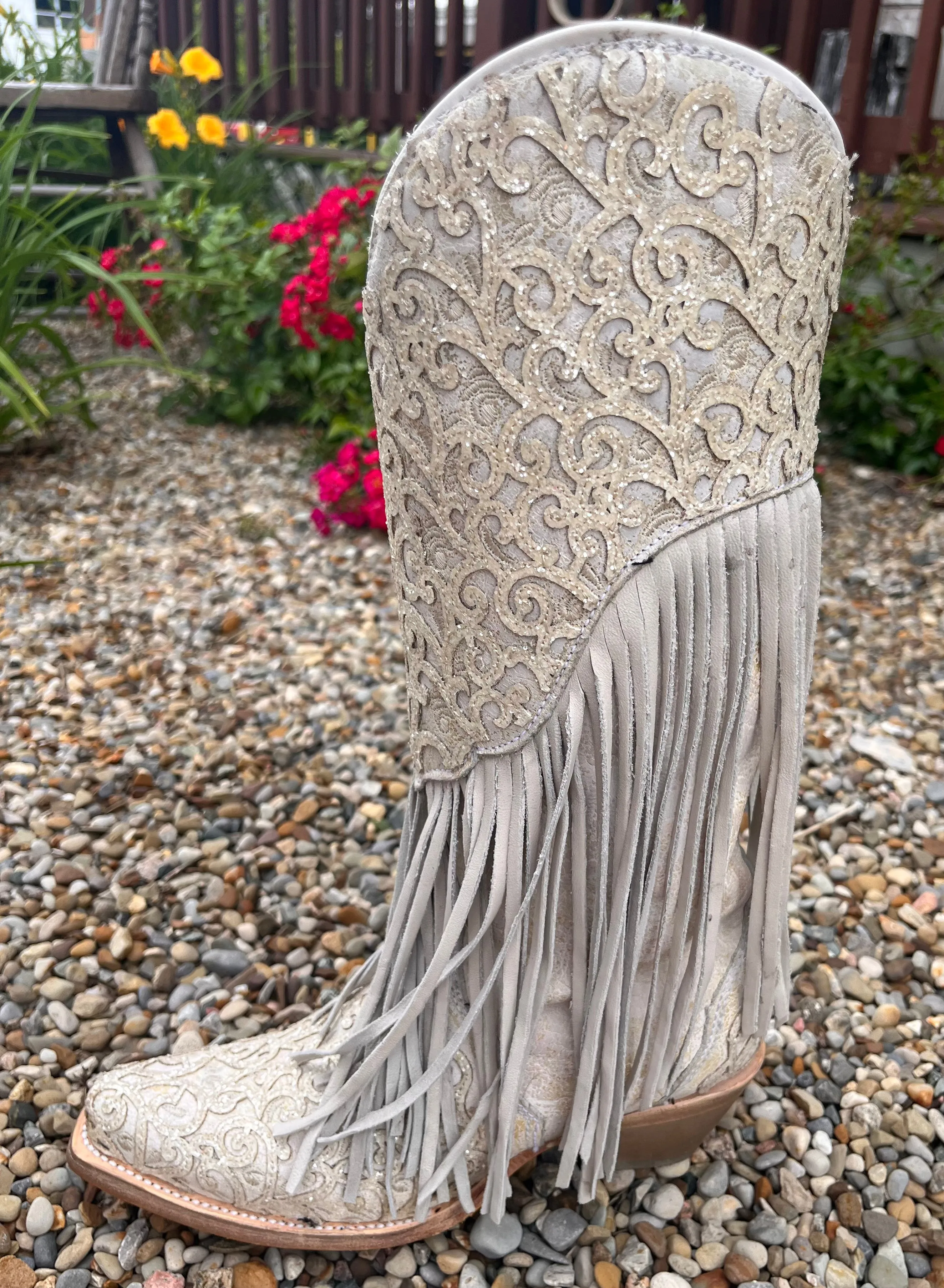 Corral Women's White Fringed Cowgirl Boots C3955