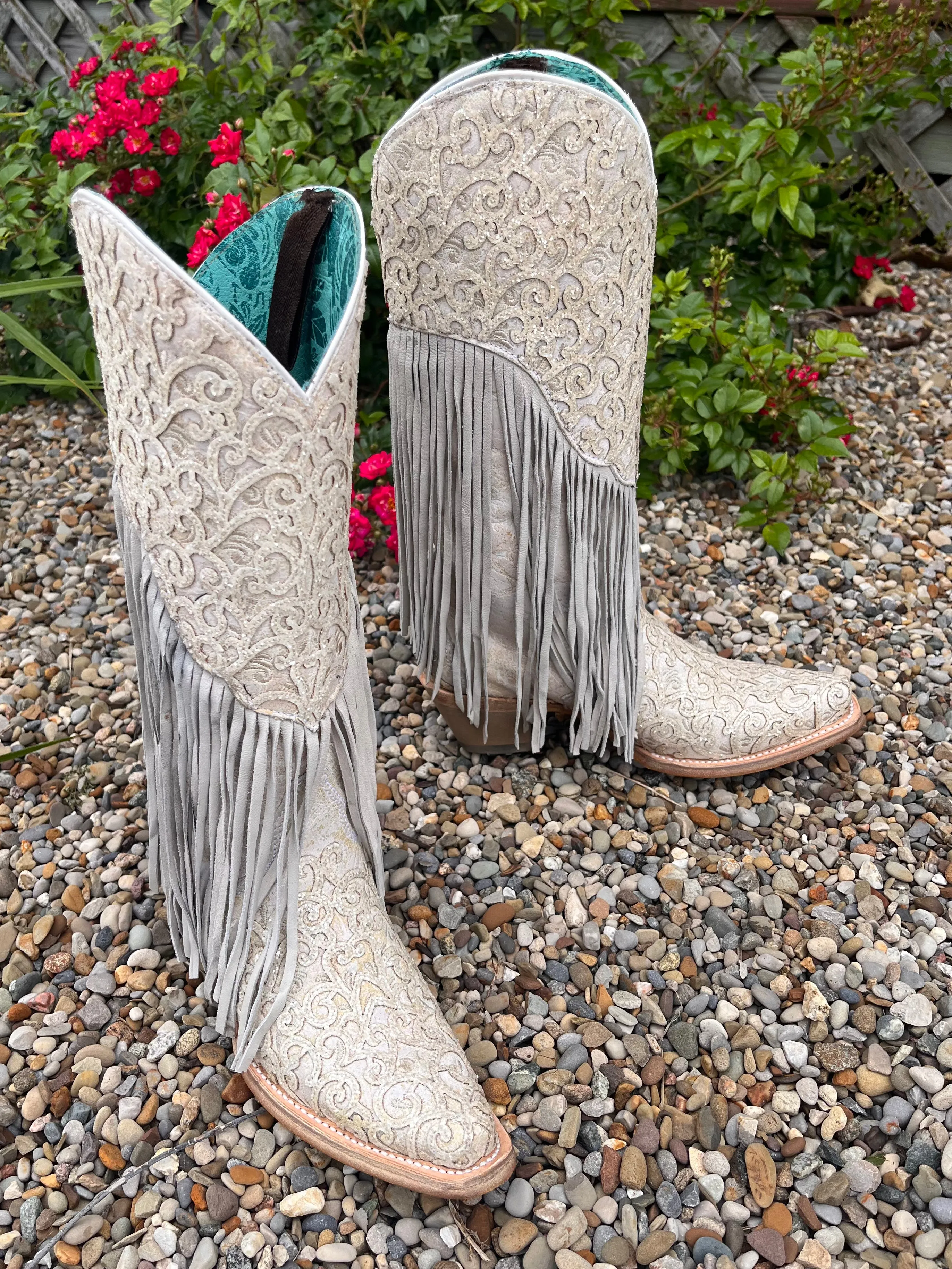 Corral Women's White Fringed Cowgirl Boots C3955