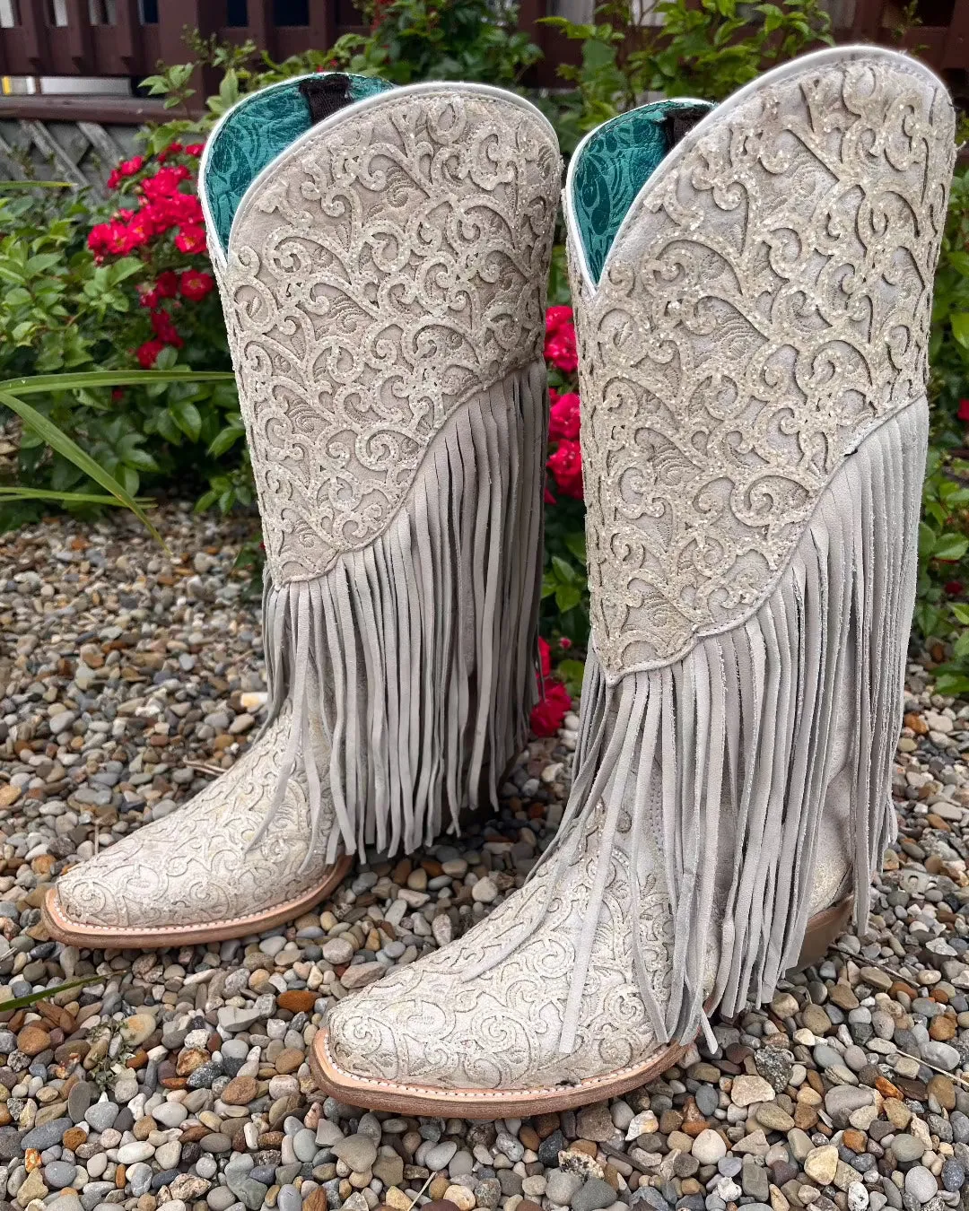 Corral Women's White Fringed Cowgirl Boots C3955