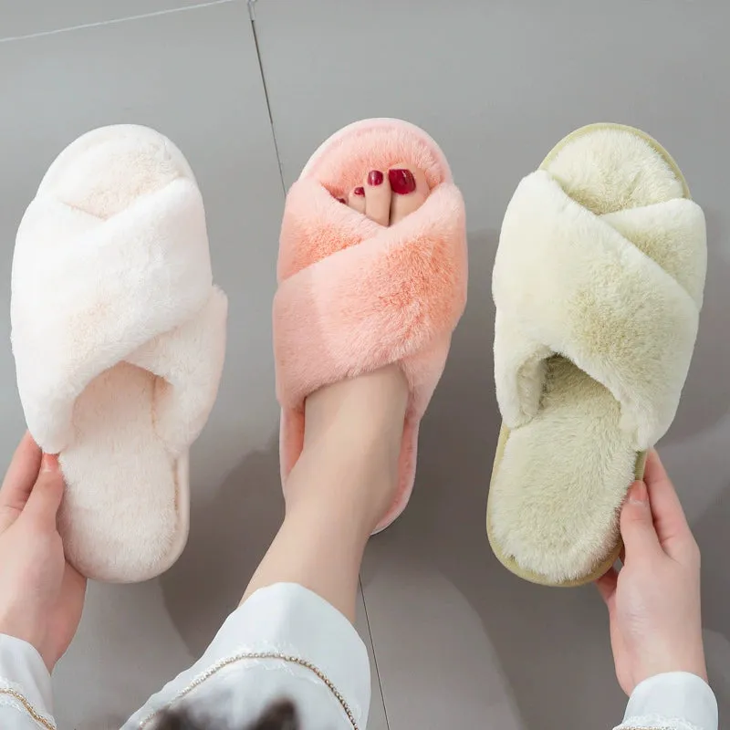 Cute Cross-Strap Wool Cotton Slippers for Women