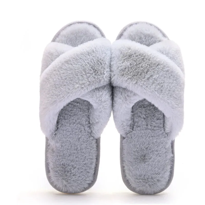 Cute Cross-Strap Wool Cotton Slippers for Women