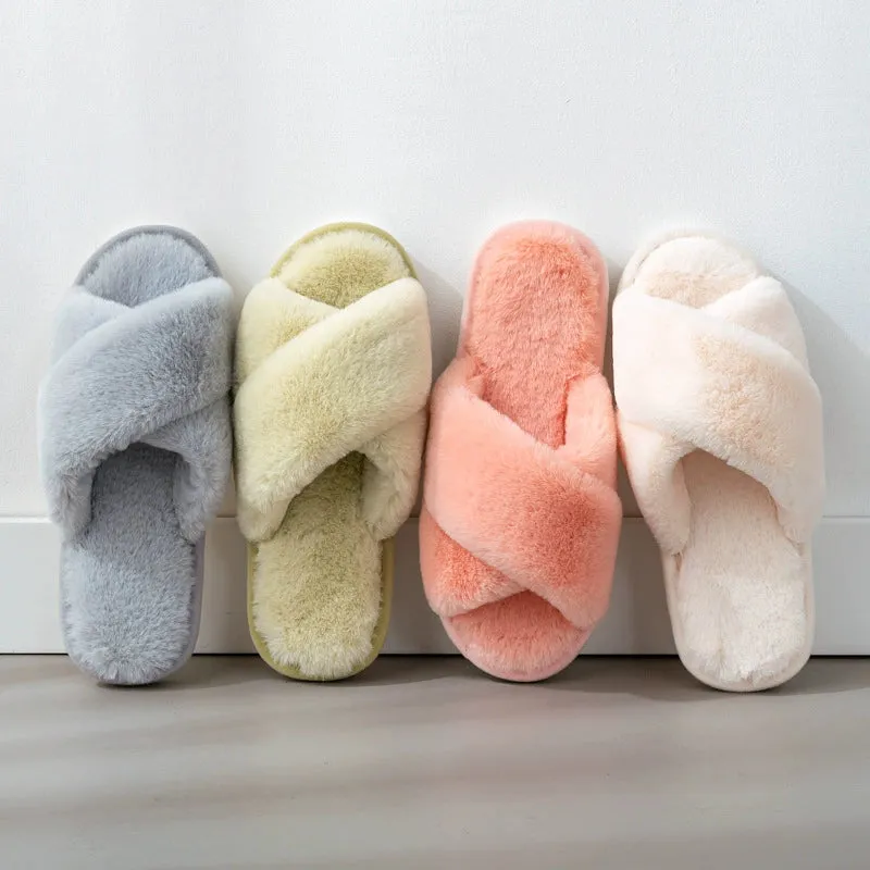 Cute Cross-Strap Wool Cotton Slippers for Women