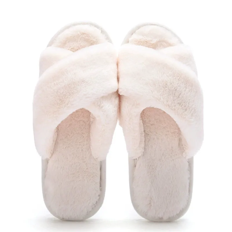 Cute Cross-Strap Wool Cotton Slippers for Women