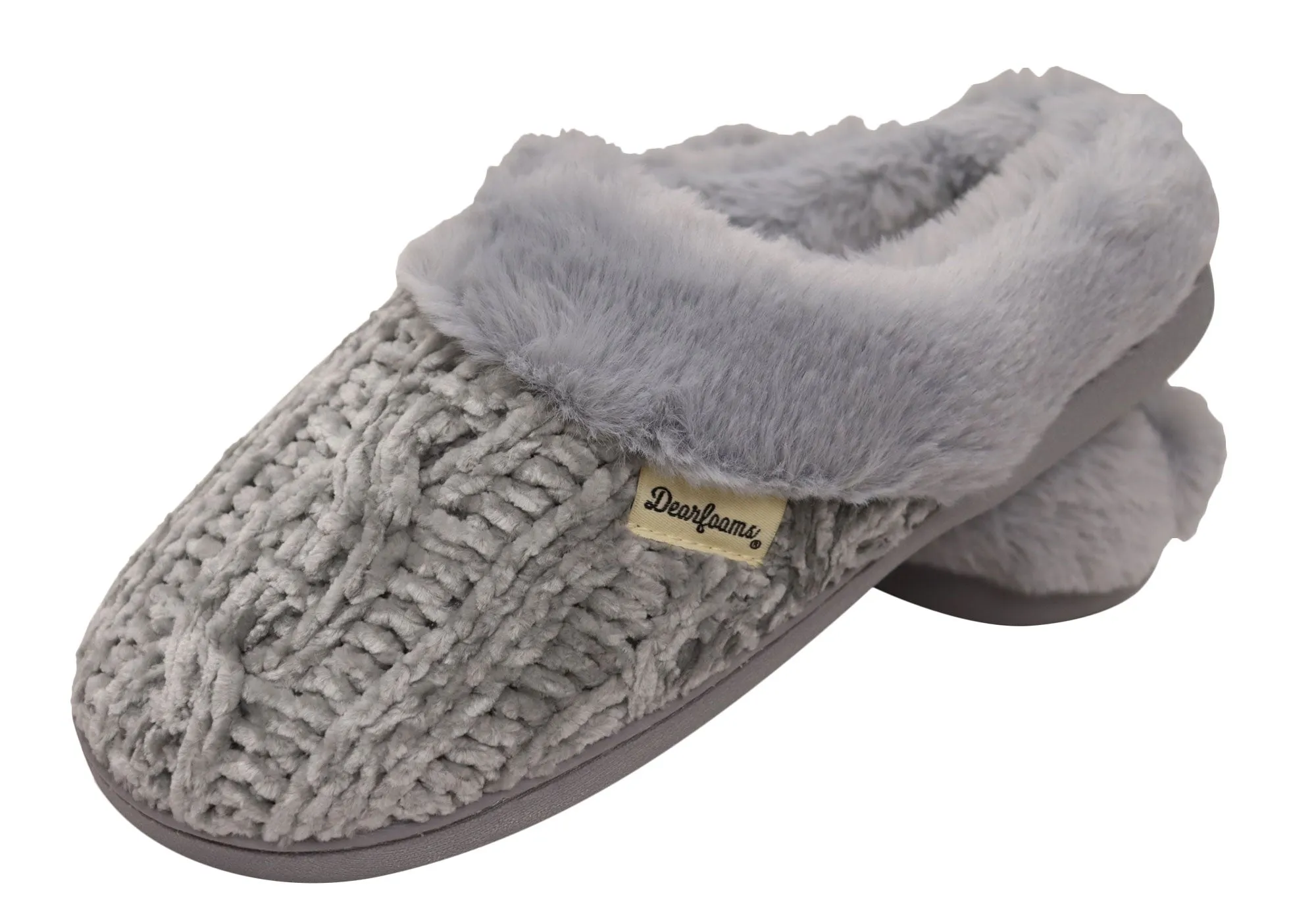 Dearfoams Womens Comfortable Claire Marled Chenille Knit Clog Slippers