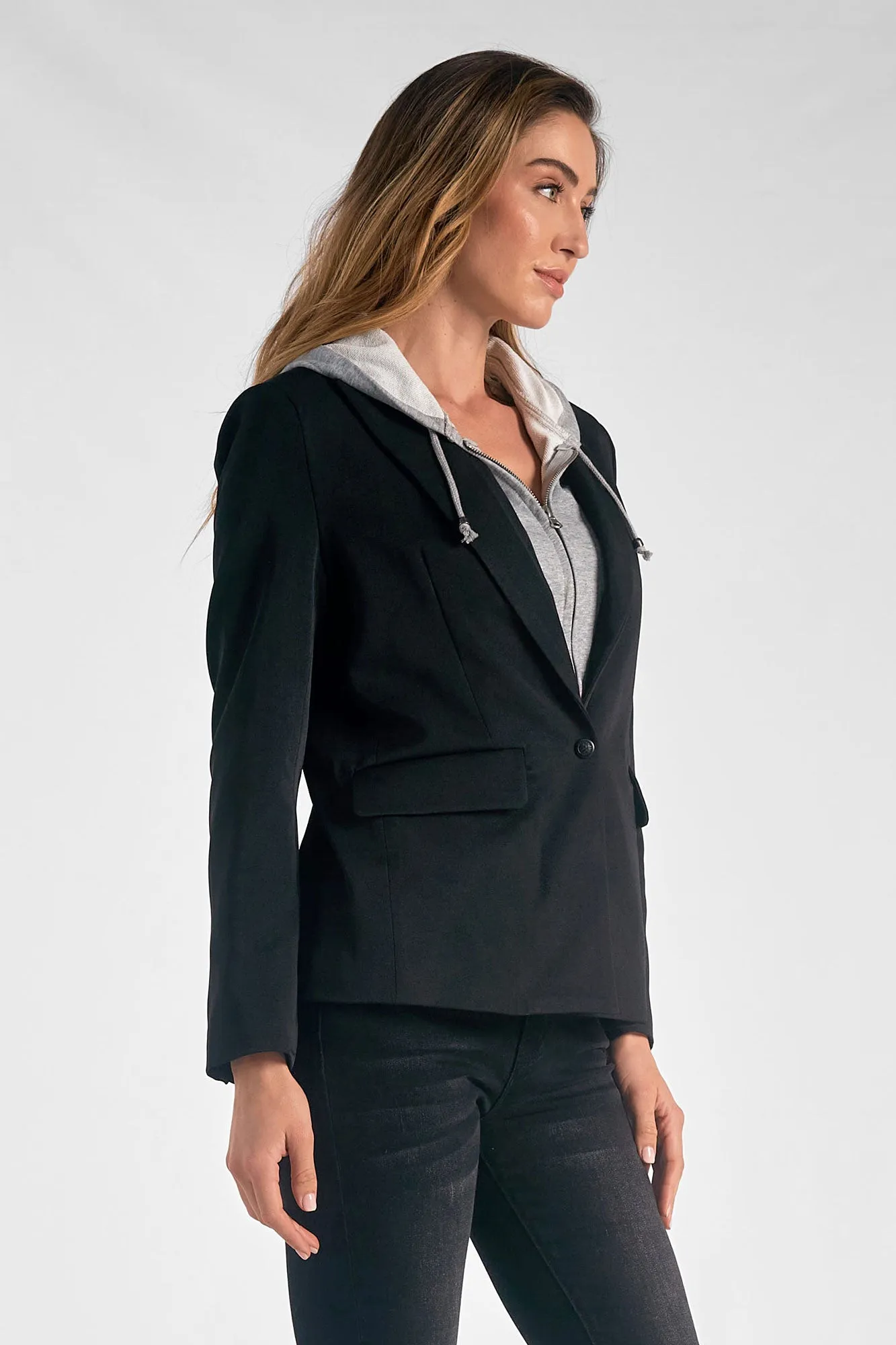 Elan Black Blazer with Grey Hoodie Insert