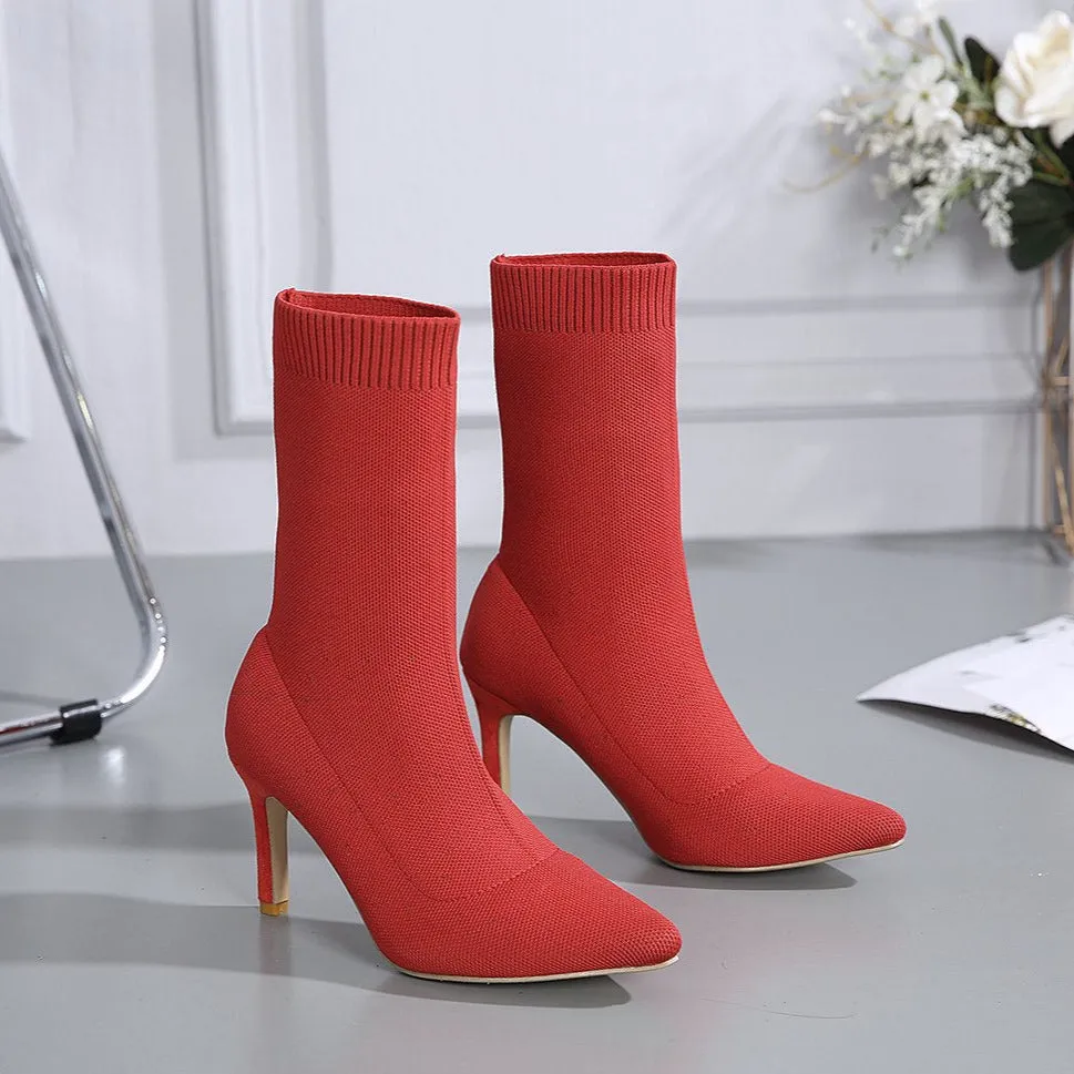 Fashionable Pointed Toe Stiletto Sock Boots