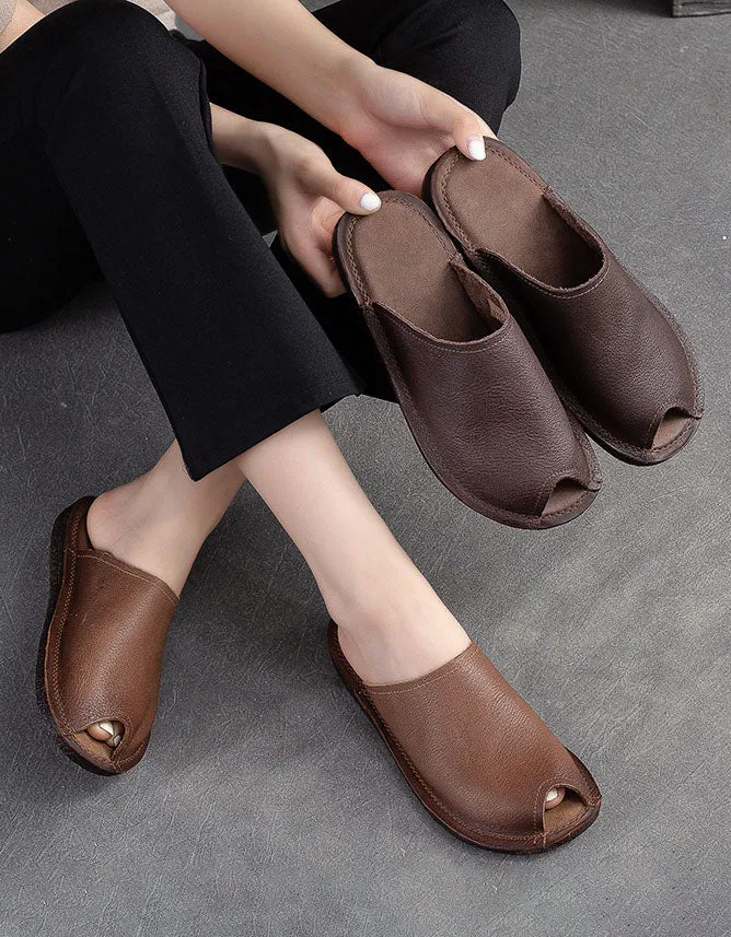 Fish-toe Comfortable Handmade Retro Leather Slippers