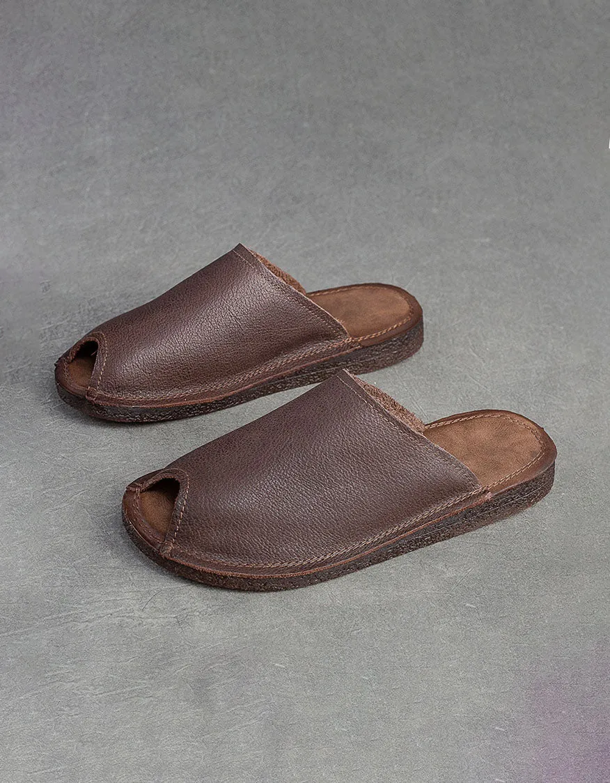 Fish-toe Comfortable Handmade Retro Leather Slippers