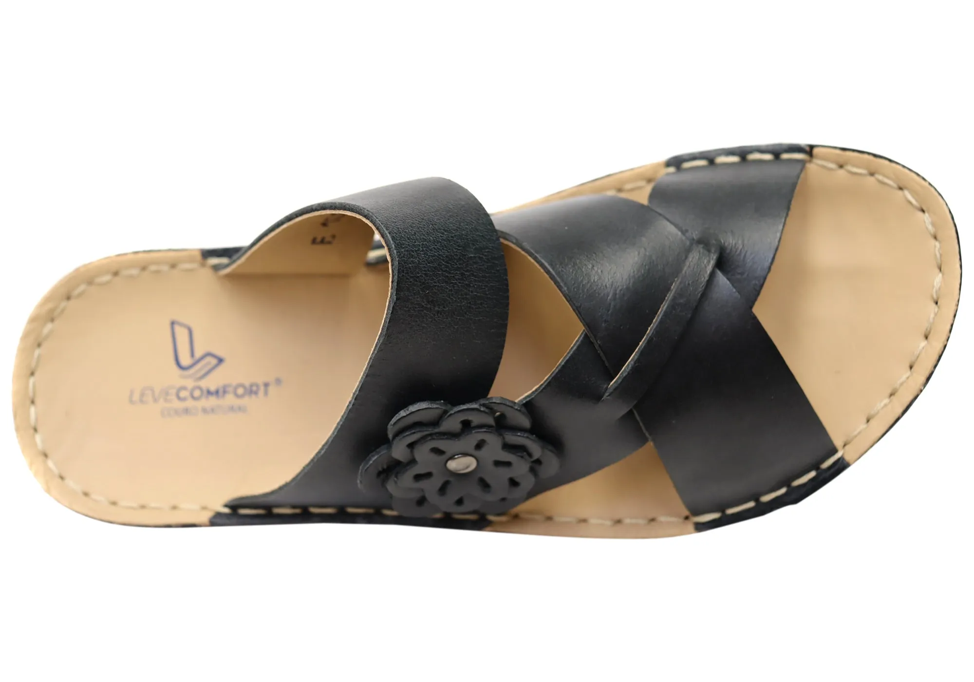 Levecomfort Debra Womens Brazilian Comfortable Leather Slides Sandals