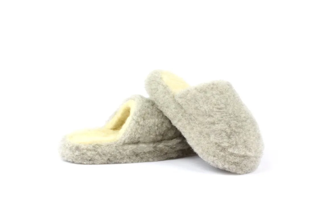 Light Grey Pure Irish Wool Mule Slippers