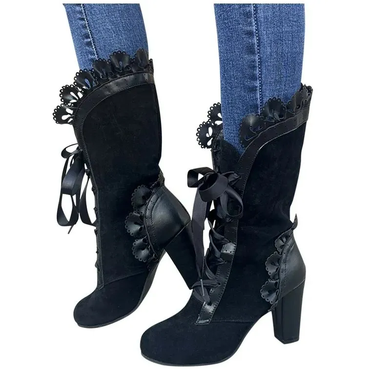 Long heels black boots women's