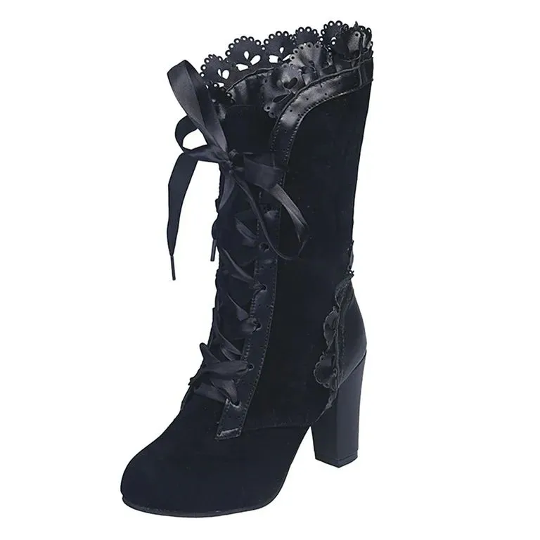 Long heels black boots women's