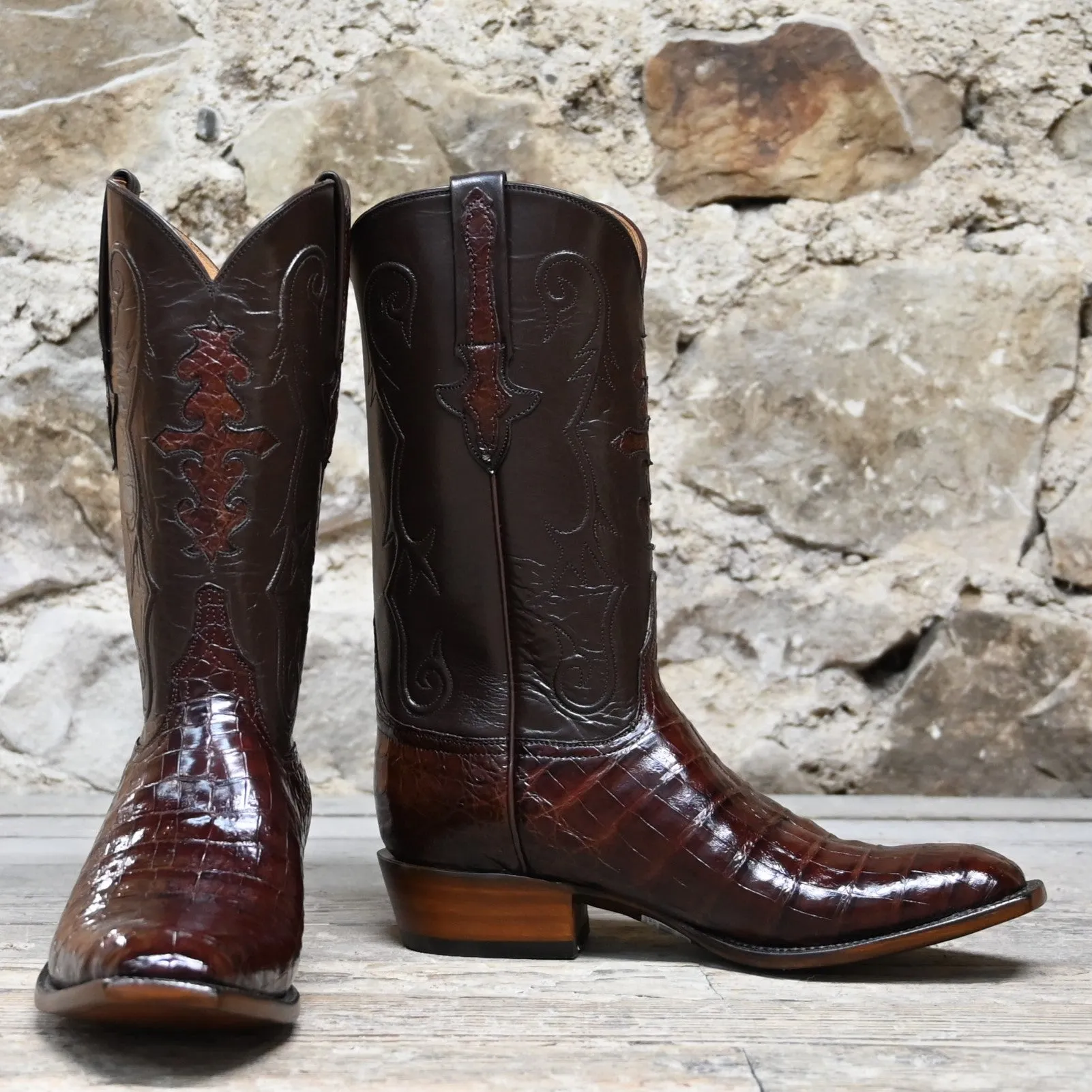 Lucchese Men's 12" Classic Leather Boot In Pony Brown Buffalo And Sienna Crocodile