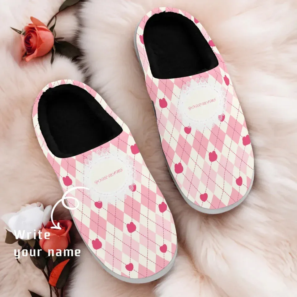 Personalized Romantic Bliss Fur Slippers, Custom Love-Themed Warm Indoor Slipper, Unique Gift for Couples