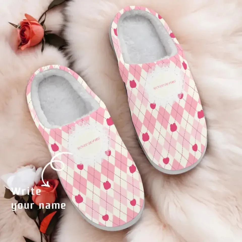 Personalized Romantic Bliss Fur Slippers, Custom Love-Themed Warm Indoor Slipper, Unique Gift for Couples