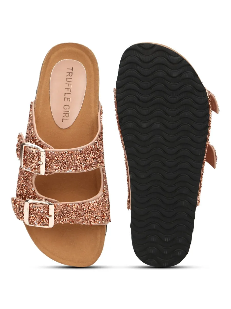 Rose Gold PU Textured Side Buckle Slides