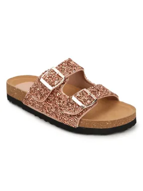 Rose Gold PU Textured Side Buckle Slides