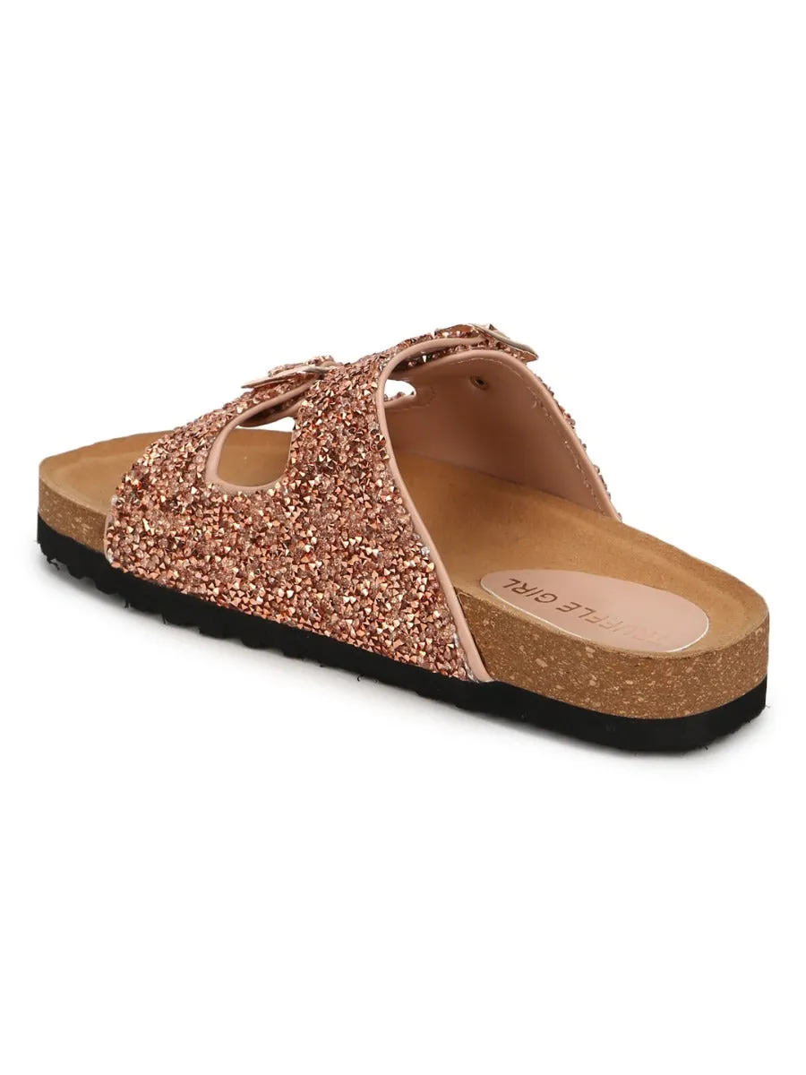 Rose Gold PU Textured Side Buckle Slides