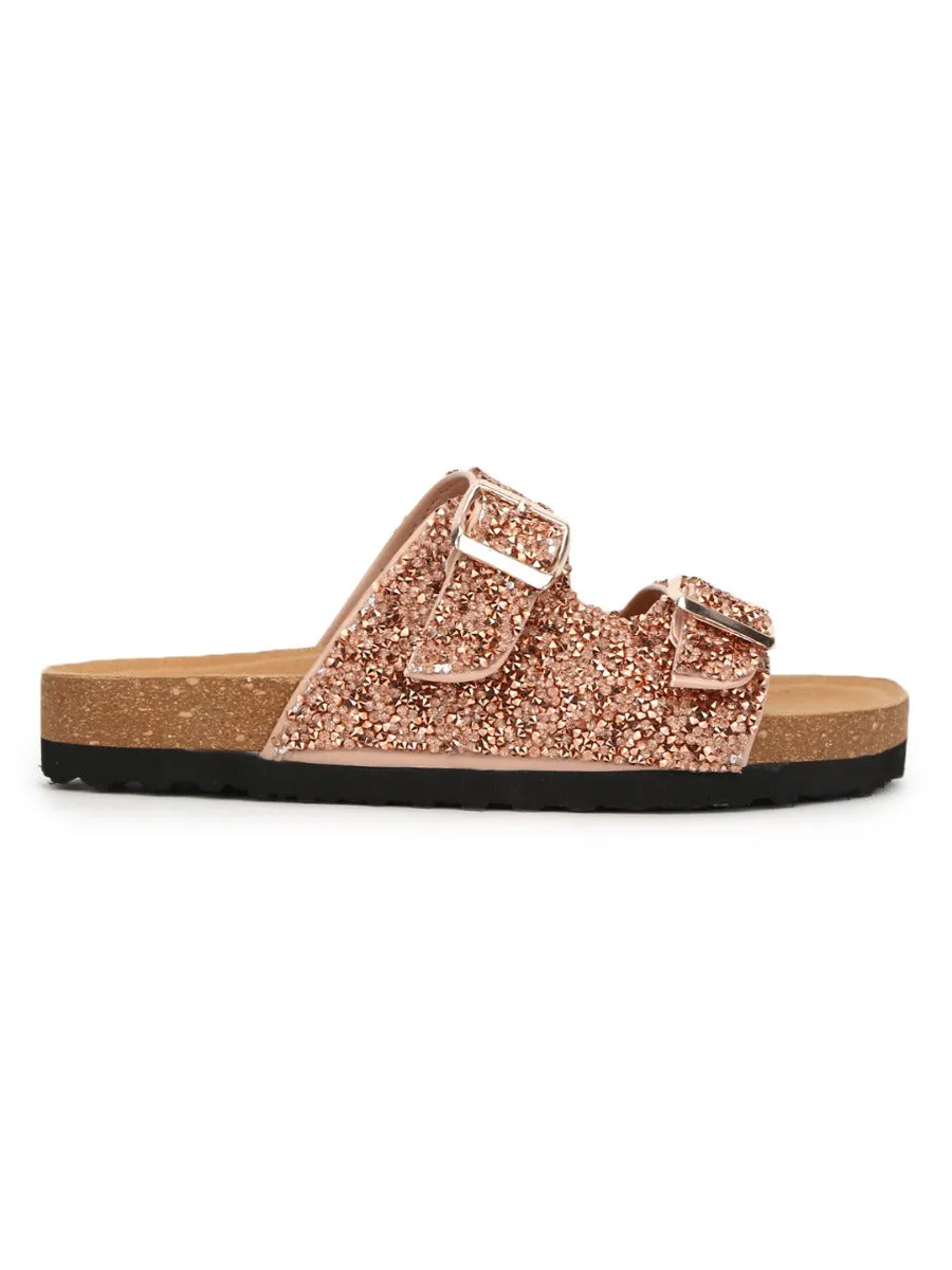 Rose Gold PU Textured Side Buckle Slides