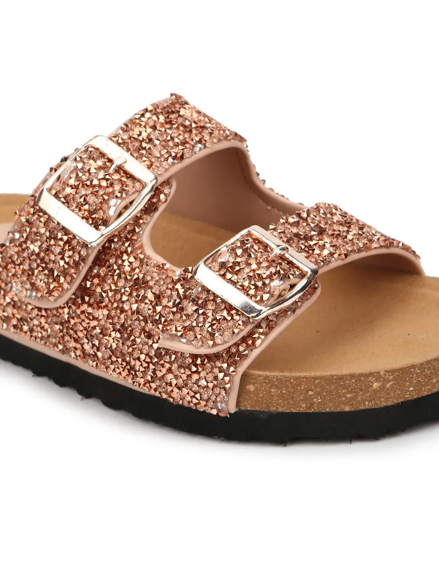 Rose Gold PU Textured Side Buckle Slides