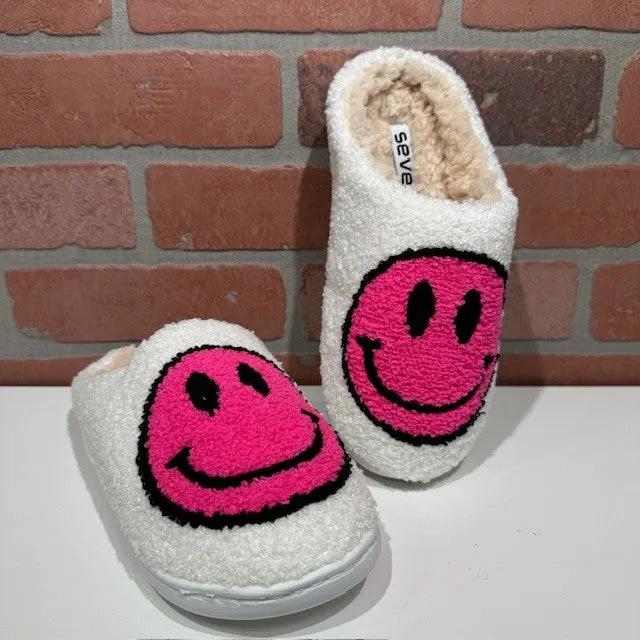 Slippers - Smiley Face - Hot Pink