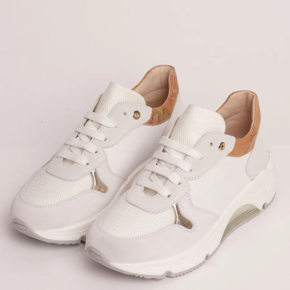 Sneakers Donna 1A Classe Alviero Martini in Tessuto Suede e Pelle Bianco con Dettaglio Geo Classic 0942