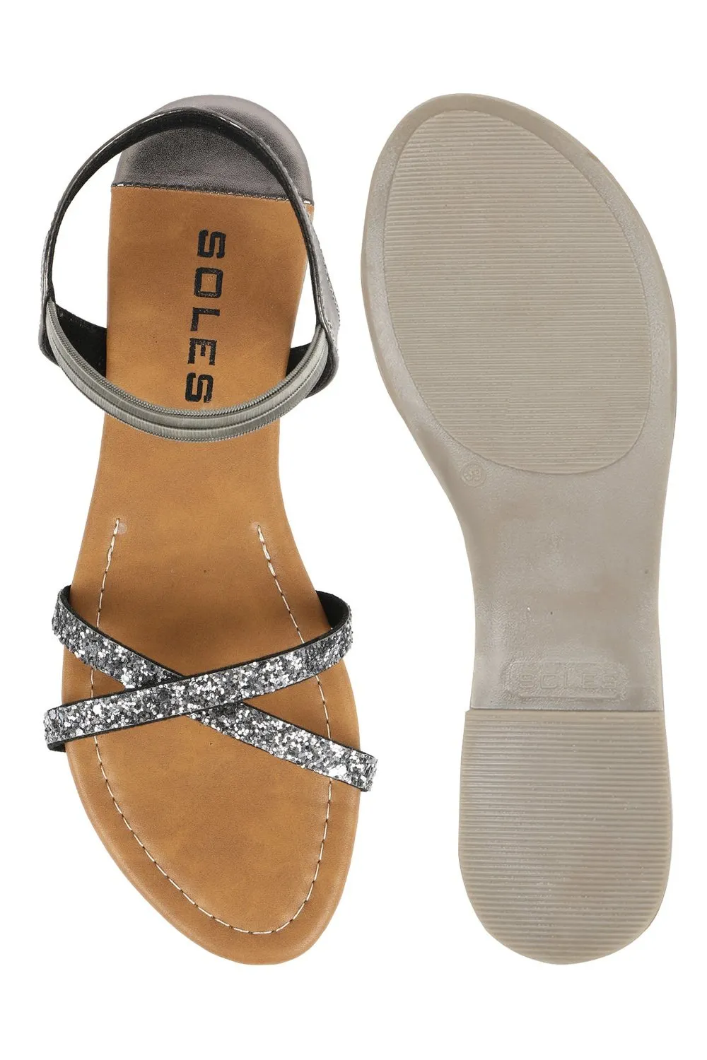 SOLES Trendy Metallic Flat Sandals - Luxurious Elegance