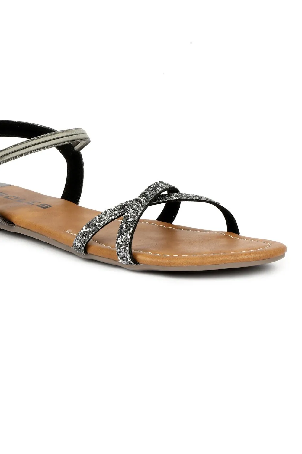 SOLES Trendy Metallic Flat Sandals - Luxurious Elegance