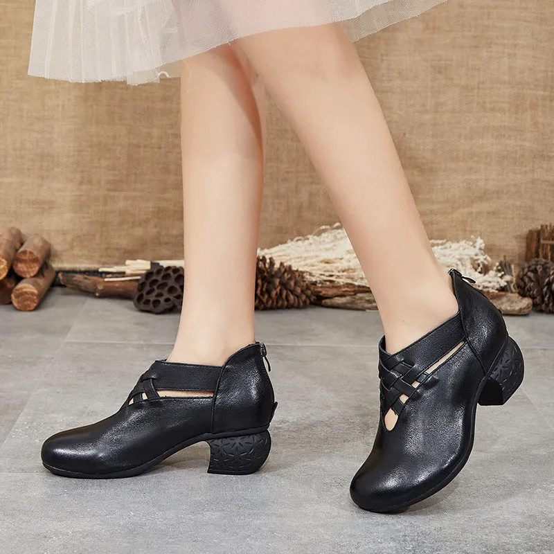 Spring Comfortable Woven Retro Chunky Heels